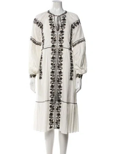 Pre-owned Ulla Johnson Floral Print Midi Length Dress In White