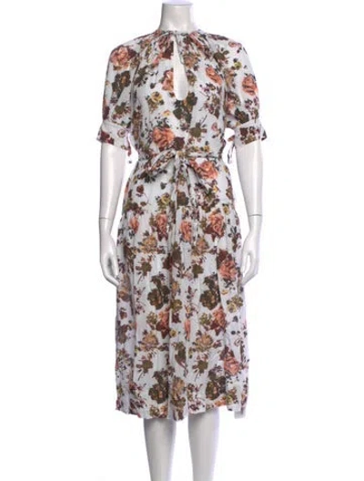 Pre-owned Ulla Johnson Floral Print Midi Length Dress In White