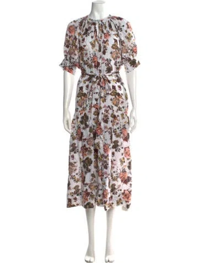 Pre-owned Ulla Johnson Floral Print Midi Length Dress In White
