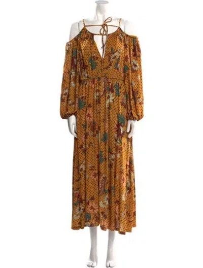 Pre-owned Ulla Johnson Floral Print Midi Length Dress In Yellow