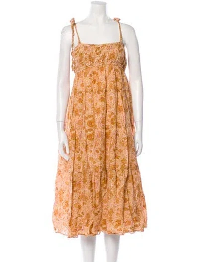 Pre-owned Ulla Johnson Floral Print Midi Length Dress In Yellow