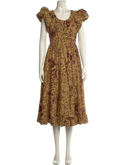 Pre-owned Ulla Johnson Floral Print Midi Length Dress In Yellow