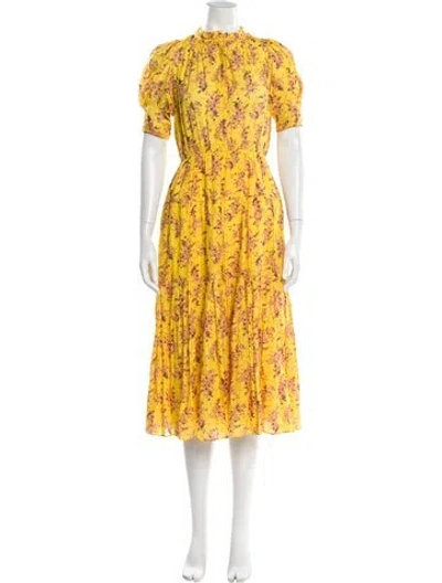 Pre-owned Ulla Johnson Floral Print Midi Length Dress In Yellow