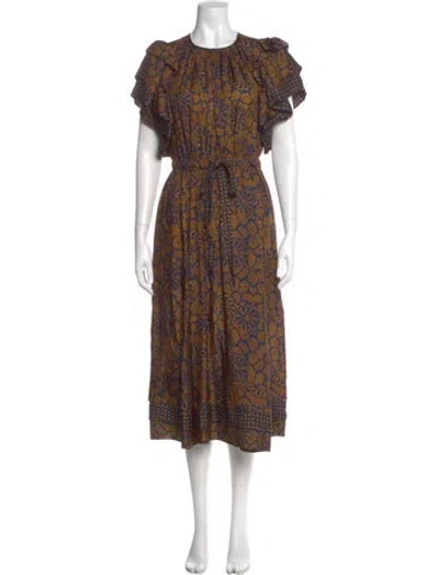 Pre-owned Ulla Johnson Floral Print Midi Length Dress In Yellow