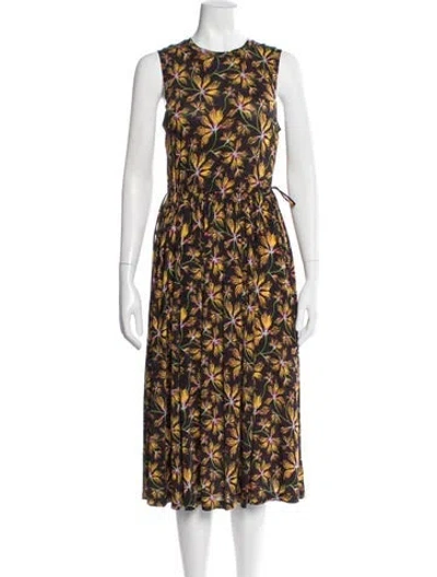 Pre-owned Ulla Johnson Floral Print Midi Length Dress In Yellow