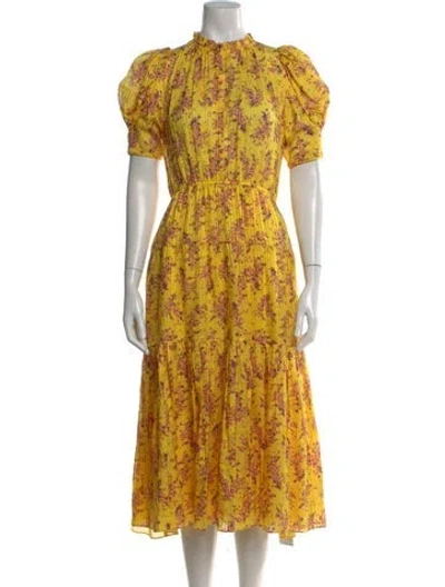 Pre-owned Ulla Johnson Floral Print Midi Length Dress In Yellow