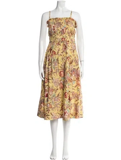 Pre-owned Ulla Johnson Floral Print Midi Length Dress In Yellow