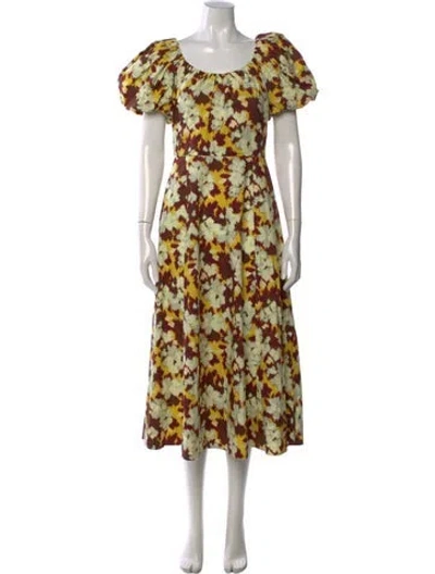 Pre-owned Ulla Johnson Floral Print Midi Length Dress In Yellow
