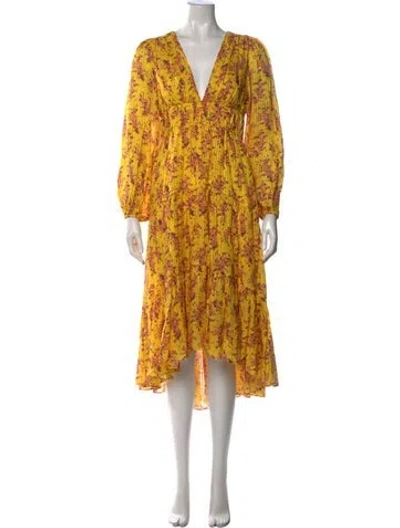 Pre-owned Ulla Johnson Floral Print Midi Length Dress In Yellow