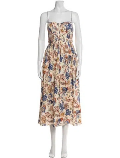 Pre-owned Ulla Johnson Floral Print Midi Length Dress In Yellow