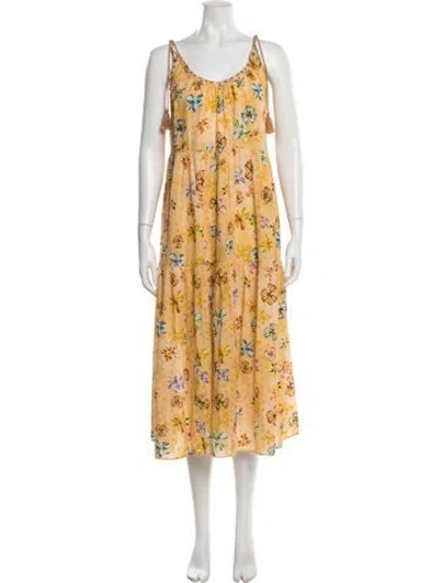 Pre-owned Ulla Johnson Floral Print Midi Length Dress In Yellow