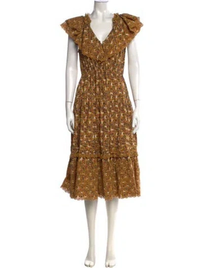 Pre-owned Ulla Johnson Floral Print Midi Length Dress In Yellow