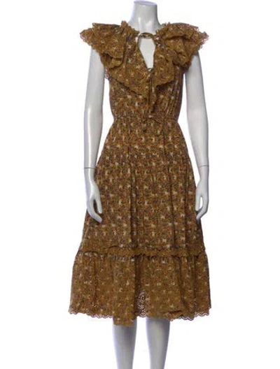 Pre-owned Ulla Johnson Floral Print Midi Length Dress In Yellow
