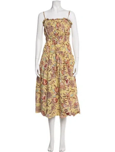 Pre-owned Ulla Johnson Floral Print Midi Length Dress In Yellow