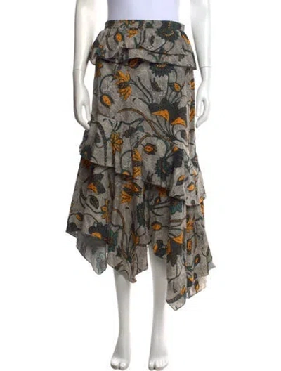 Pre-owned Ulla Johnson Floral Print Midi Length Skirt In Black