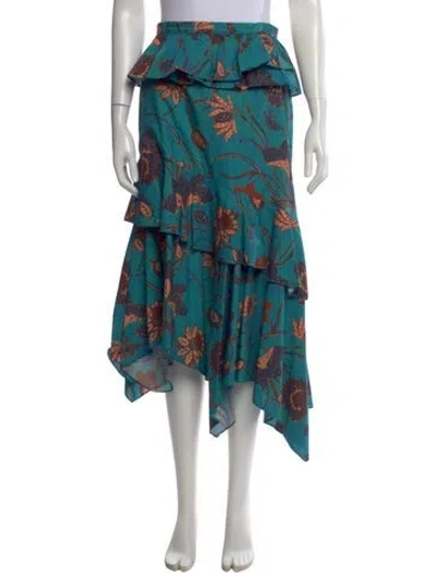 Pre-owned Ulla Johnson Floral Print Midi Length Skirt In Blue
