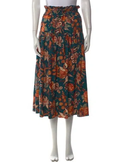 Pre-owned Ulla Johnson Floral Print Midi Length Skirt In Blue