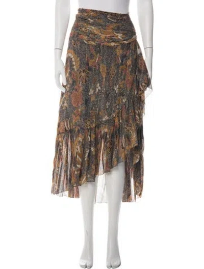 Pre-owned Ulla Johnson Floral Print Midi Length Skirt In Brown
