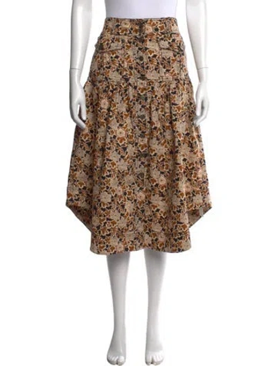Pre-owned Ulla Johnson Floral Print Midi Length Skirt In Brown