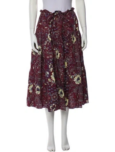 Pre-owned Ulla Johnson Floral Print Midi Length Skirt In Burgundy