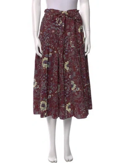 Pre-owned Ulla Johnson Floral Print Midi Length Skirt In Burgundy