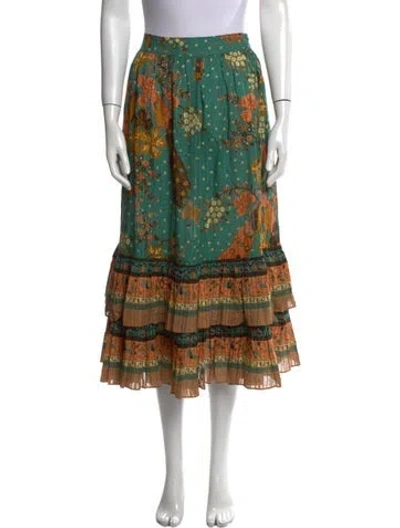 Pre-owned Ulla Johnson Floral Print Midi Length Skirt In Green