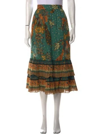Pre-owned Ulla Johnson Floral Print Midi Length Skirt In Green