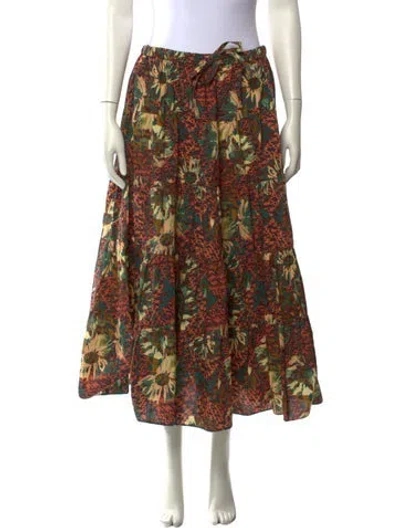 Pre-owned Ulla Johnson Floral Print Midi Length Skirt In Orange