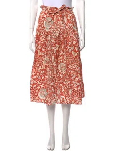 Pre-owned Ulla Johnson Floral Print Midi Length Skirt In Orange