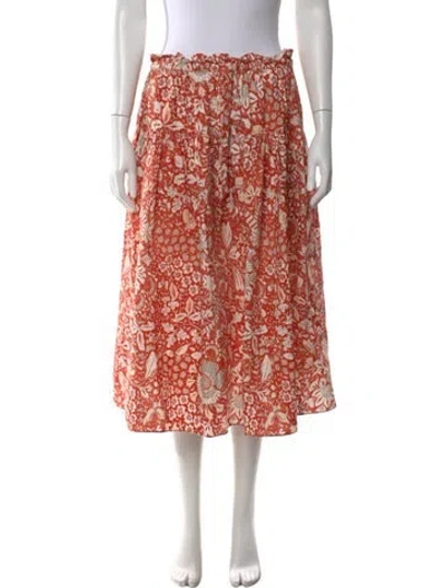 Pre-owned Ulla Johnson Floral Print Midi Length Skirt In Orange