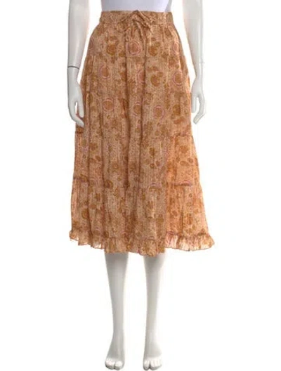 Pre-owned Ulla Johnson Floral Print Midi Length Skirt In Orange