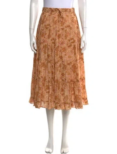 Pre-owned Ulla Johnson Floral Print Midi Length Skirt In Orange