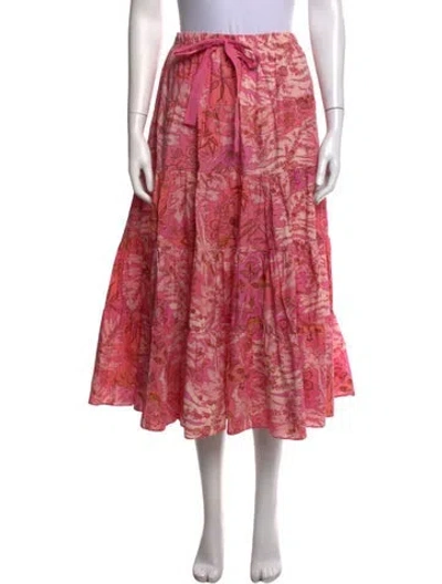 Pre-owned Ulla Johnson Floral Print Midi Length Skirt In Pink