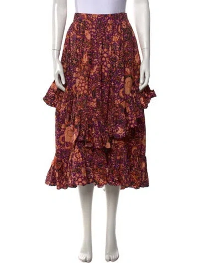 Pre-owned Ulla Johnson Floral Print Midi Length Skirt In Purple