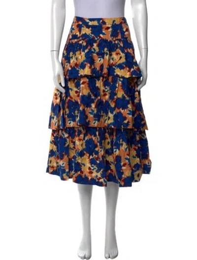 Pre-owned Ulla Johnson Floral Print Midi Length Skirt W/ Tags In Blue