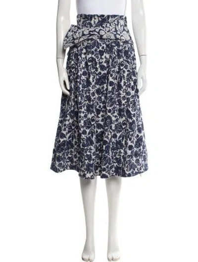 Pre-owned Ulla Johnson Floral Print Midi Length Skirt W/ Tags In Blue/white