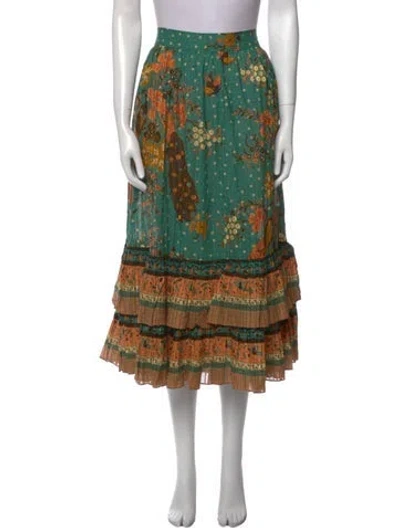 Pre-owned Ulla Johnson Floral Print Midi Length Skirt W/ Tags In Green