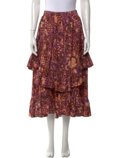Pre-owned Ulla Johnson Floral Print Midi Length Skirt W/ Tags In Purple