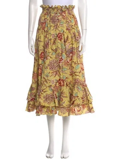 Pre-owned Ulla Johnson Floral Print Midi Length Skirt W/ Tags In Yellow