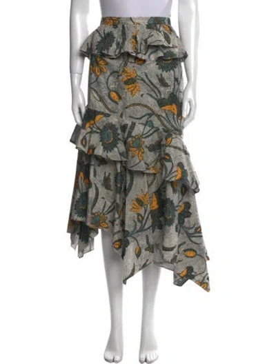 Pre-owned Ulla Johnson Floral Print Midi Length Skirt In White