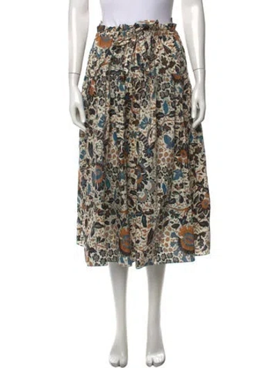 Pre-owned Ulla Johnson Floral Print Midi Length Skirt In White