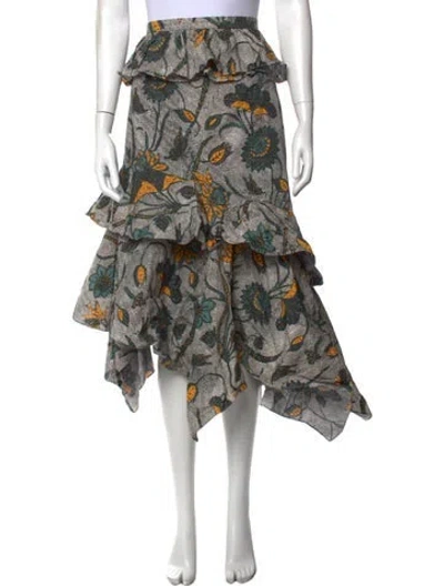 Pre-owned Ulla Johnson Floral Print Midi Length Skirt In White