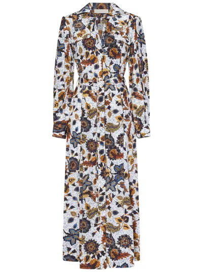Ulla Johnson Floral Print Midi Shirt Dress In White