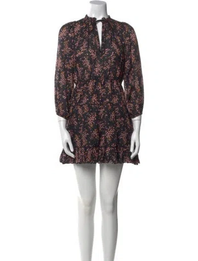 Pre-owned Ulla Johnson Floral Print Mini Dress In Black