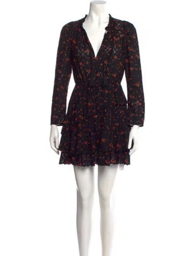 Pre-owned Ulla Johnson Floral Print Mini Dress In Black