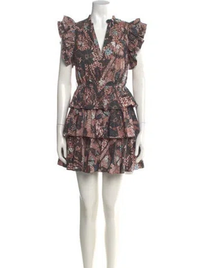 Pre-owned Ulla Johnson Floral Print Mini Dress In Black