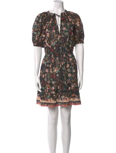 Pre-owned Ulla Johnson Floral Print Mini Dress In Black