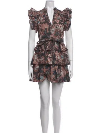 Pre-owned Ulla Johnson Floral Print Mini Dress In Black