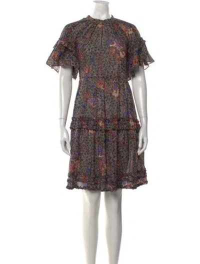 Pre-owned Ulla Johnson Floral Print Mini Dress In Black