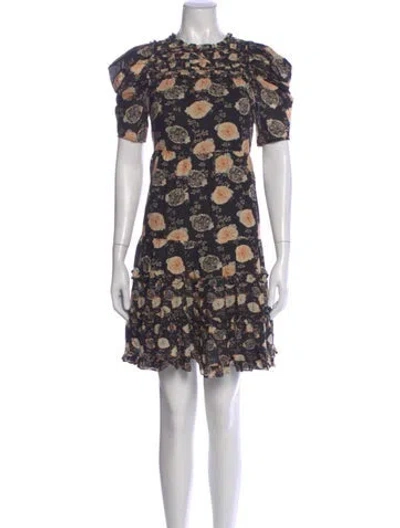 Pre-owned Ulla Johnson Floral Print Mini Dress In Black
